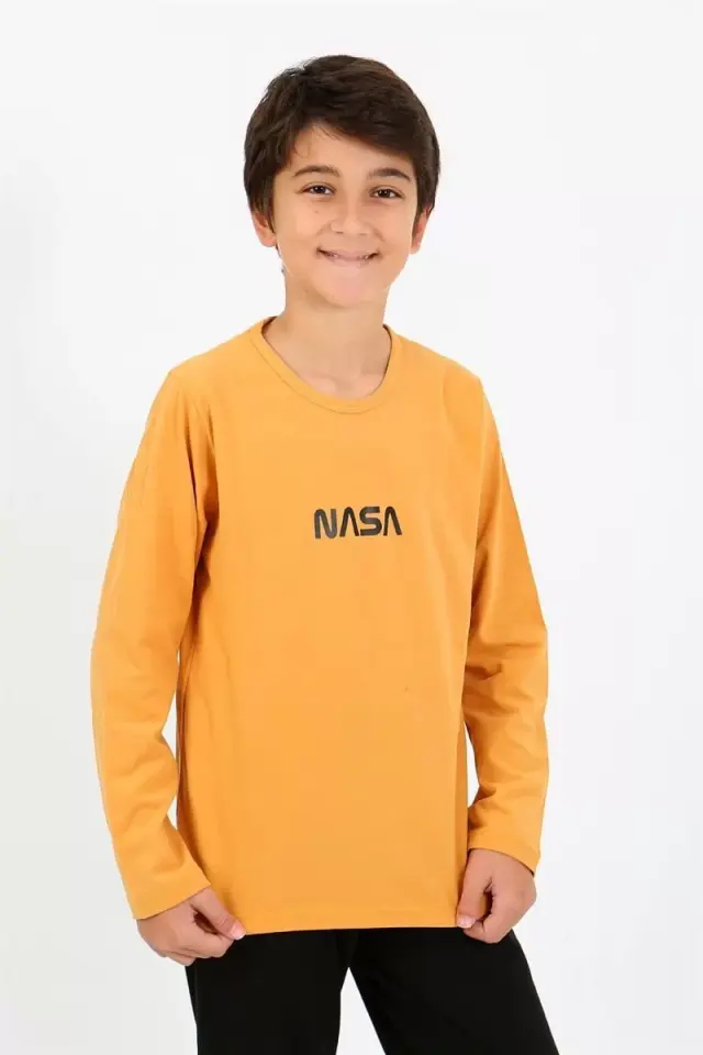 Erkek Çocuk Uzun Kol Penye Pijama Takım Sarı