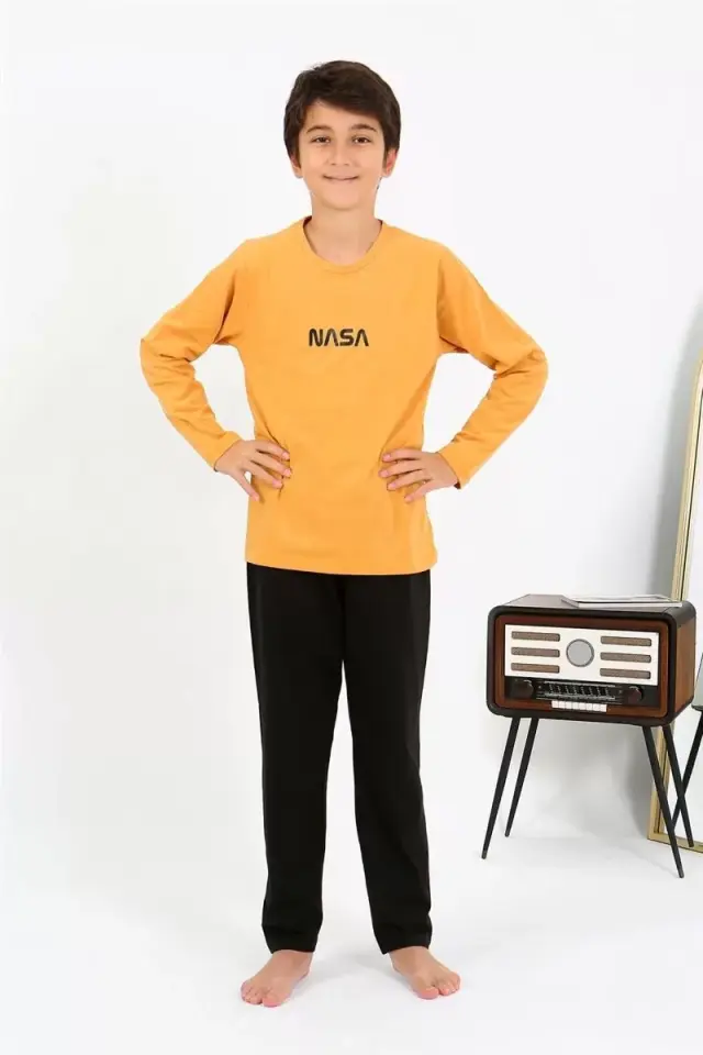 Erkek Çocuk Uzun Kol Penye Pijama Takım Sarı