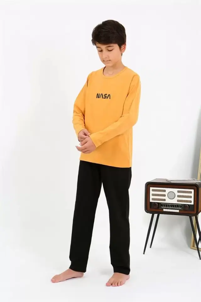 Erkek Çocuk Uzun Kol Penye Pijama Takım Sarı