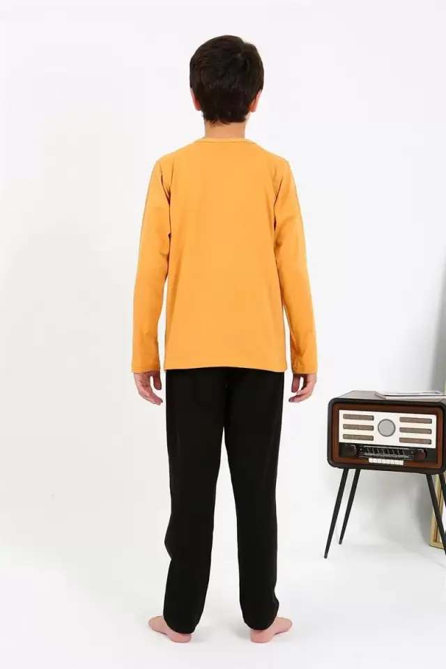 Erkek Çocuk Uzun Kol Penye Pijama Takım Sarı