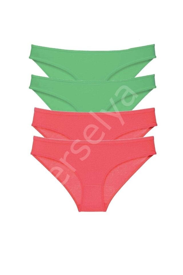 4 adet Eko Set Likralı Kadın Slip Külot Yeşil Fuşya
