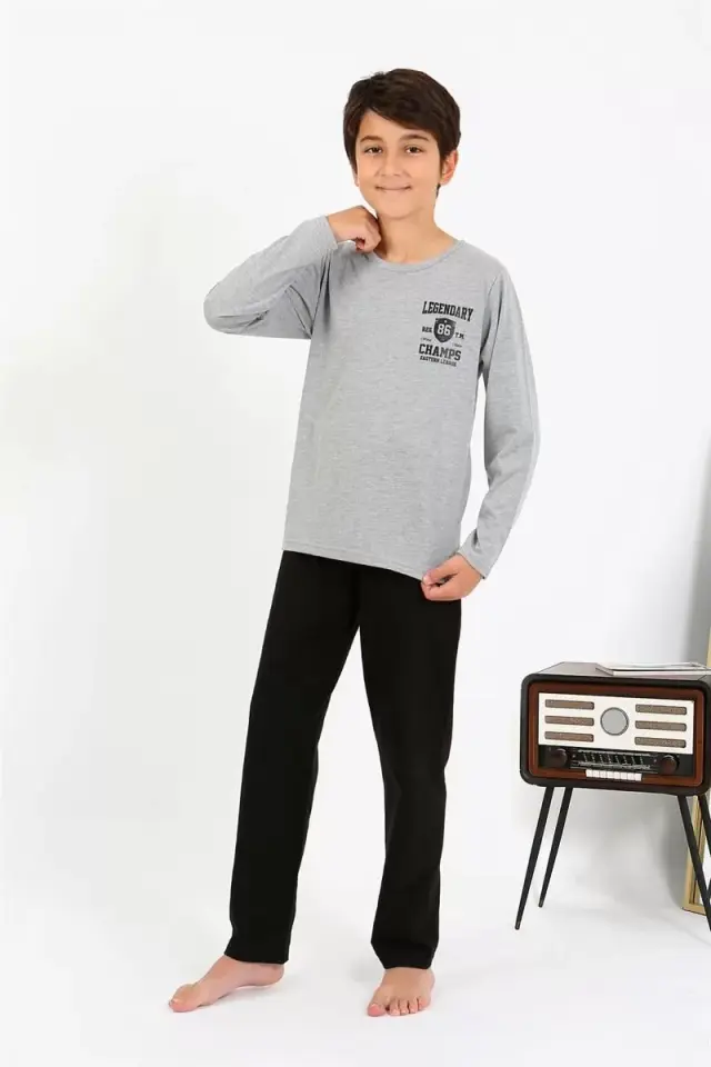 Erkek Çocuk Uzun Kol Penye Pijama Takım Gri