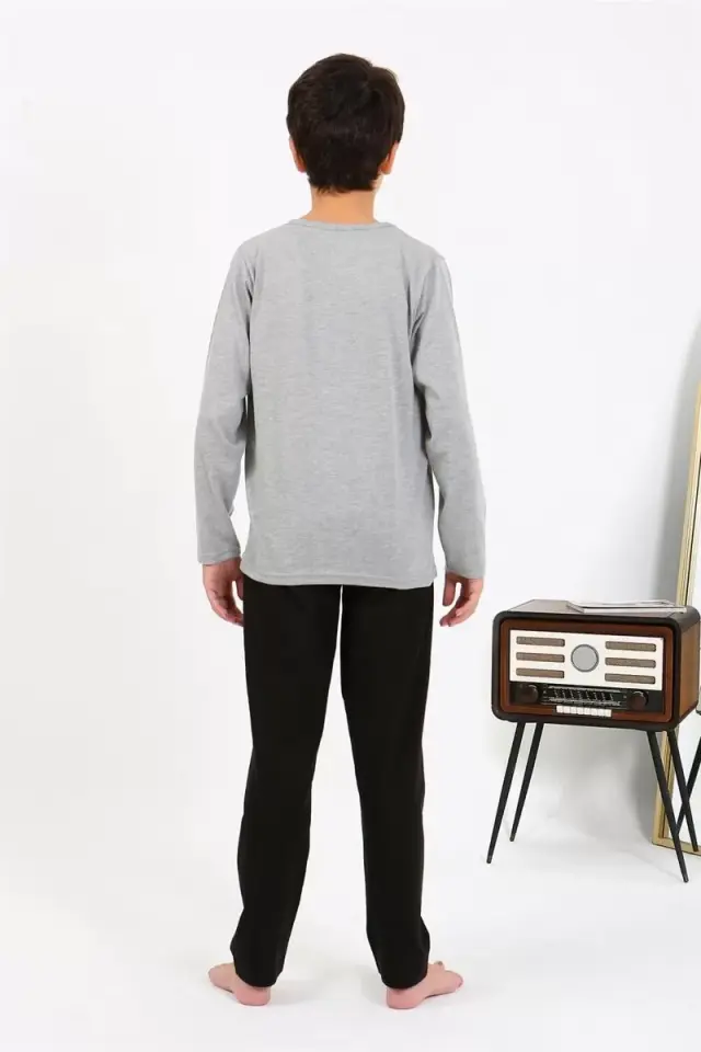 Erkek Çocuk Uzun Kol Penye Pijama Takım Gri