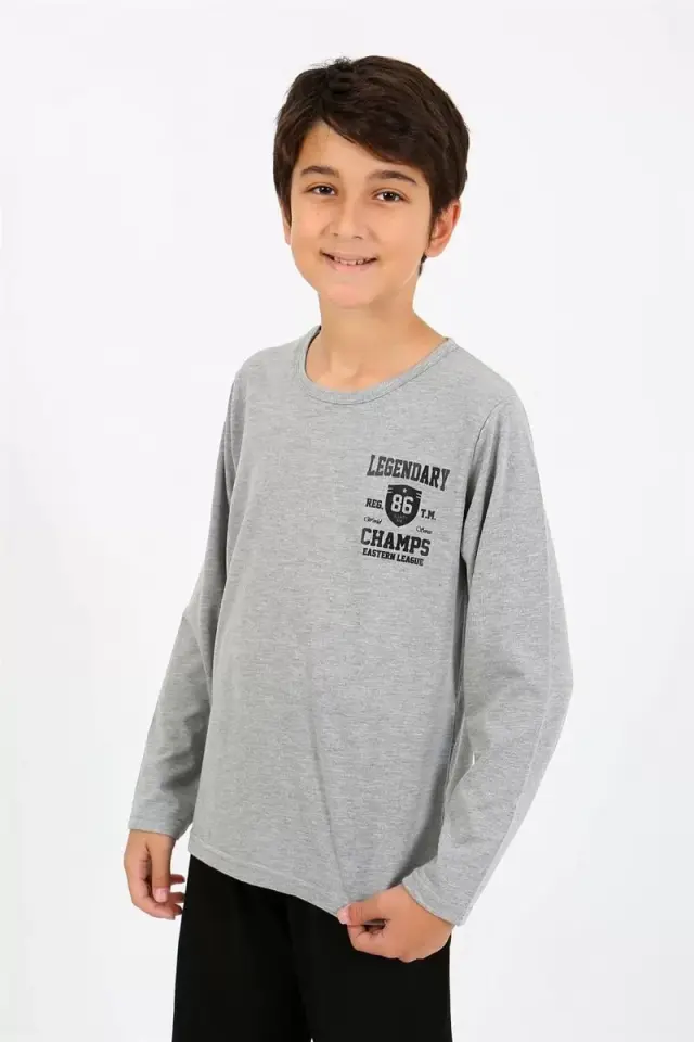 Erkek Çocuk Uzun Kol Penye Pijama Takım Gri