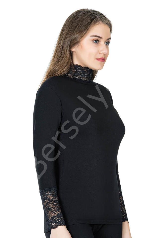 Balıkçı Yaka Dantelli Kadın Tişört 278