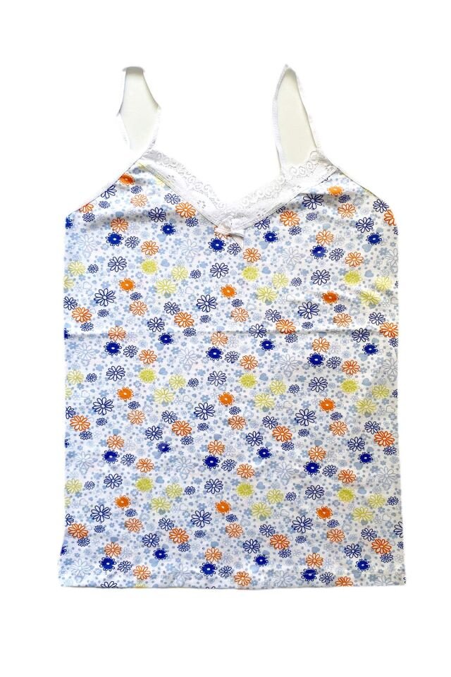 5 Adet Kadın Askılı Desenli Atlet Dantelli Empirme Pamuklu Penye D6-10