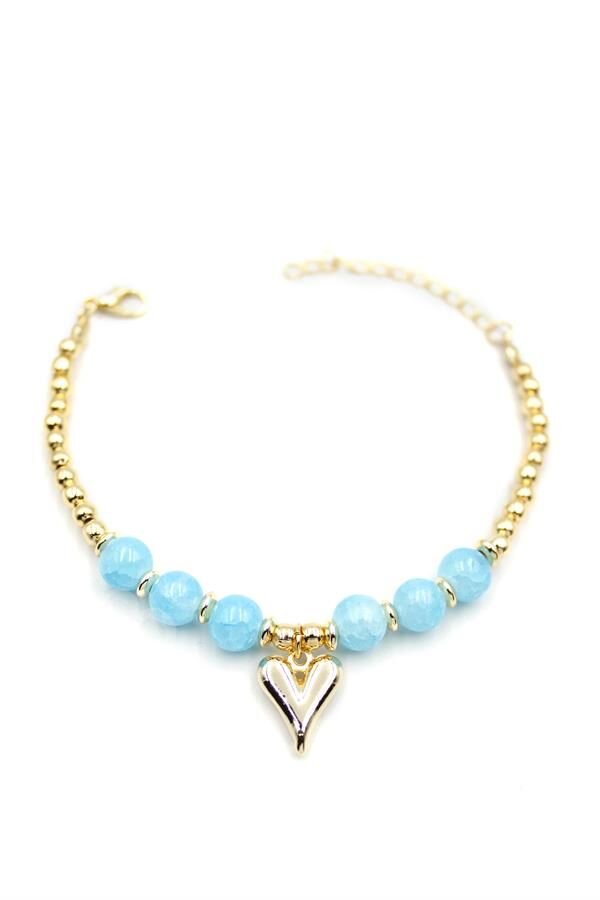 Boncuklu Kalp Bileklik - Mavi