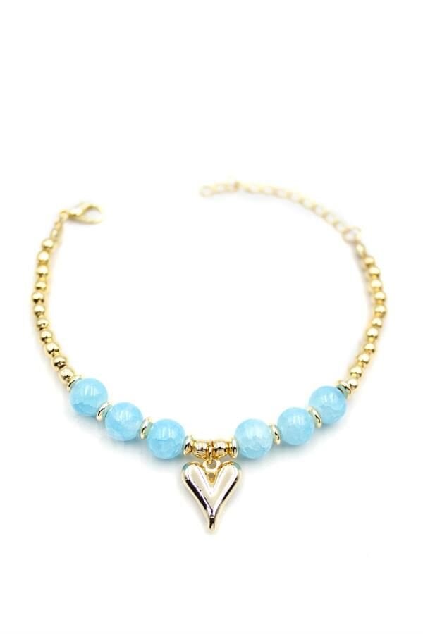 Boncuklu Kalp Bileklik - Mavi