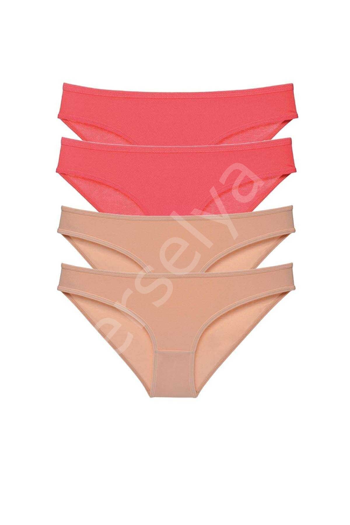 4 adet Süper Eko Set Likralı Kadın Slip Külot Fuşya Ten S