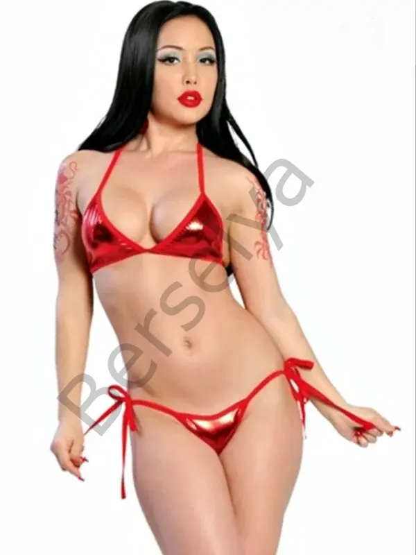 Fantazi Aşk Kırmızısı Seksi Sütyen Kilot Takım Seksi Parlak İç Çamaşırı