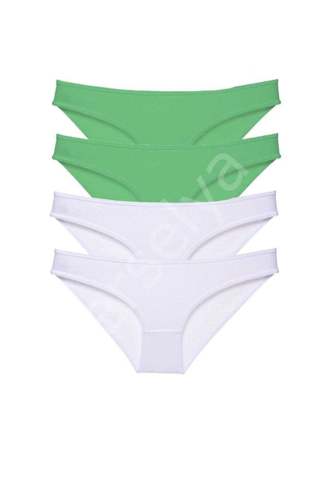 4 adet Eko Set Likralı Kadın Slip Külot Yeşil Beyaz