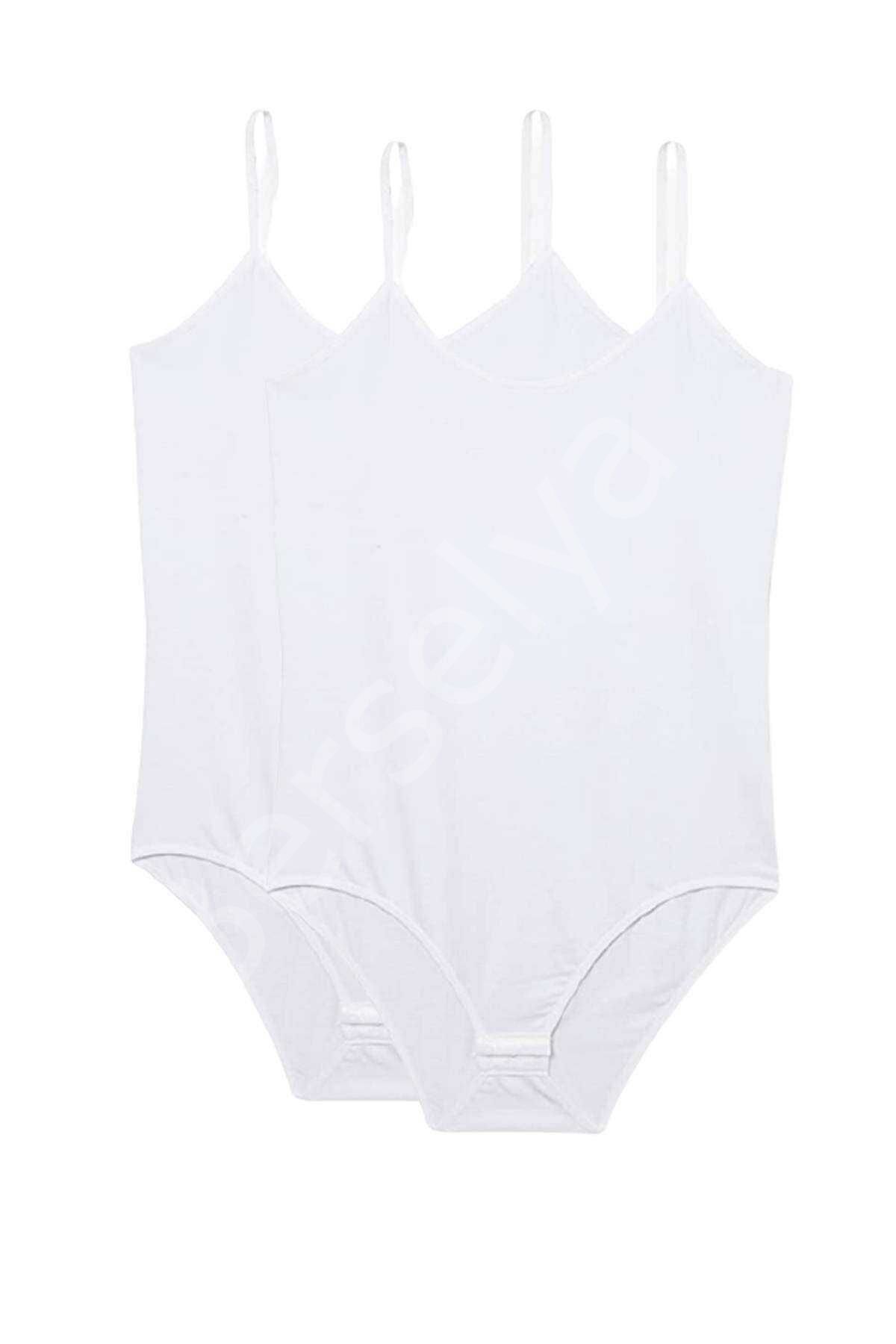 2 Adet Battal Beden İp Askılı Kadın Çıtçıtlı Body Beyaz 2XL