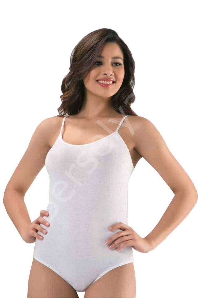2 Adet Battal Beden İp Askılı Kadın Çıtçıtlı Body Beyaz 2XL