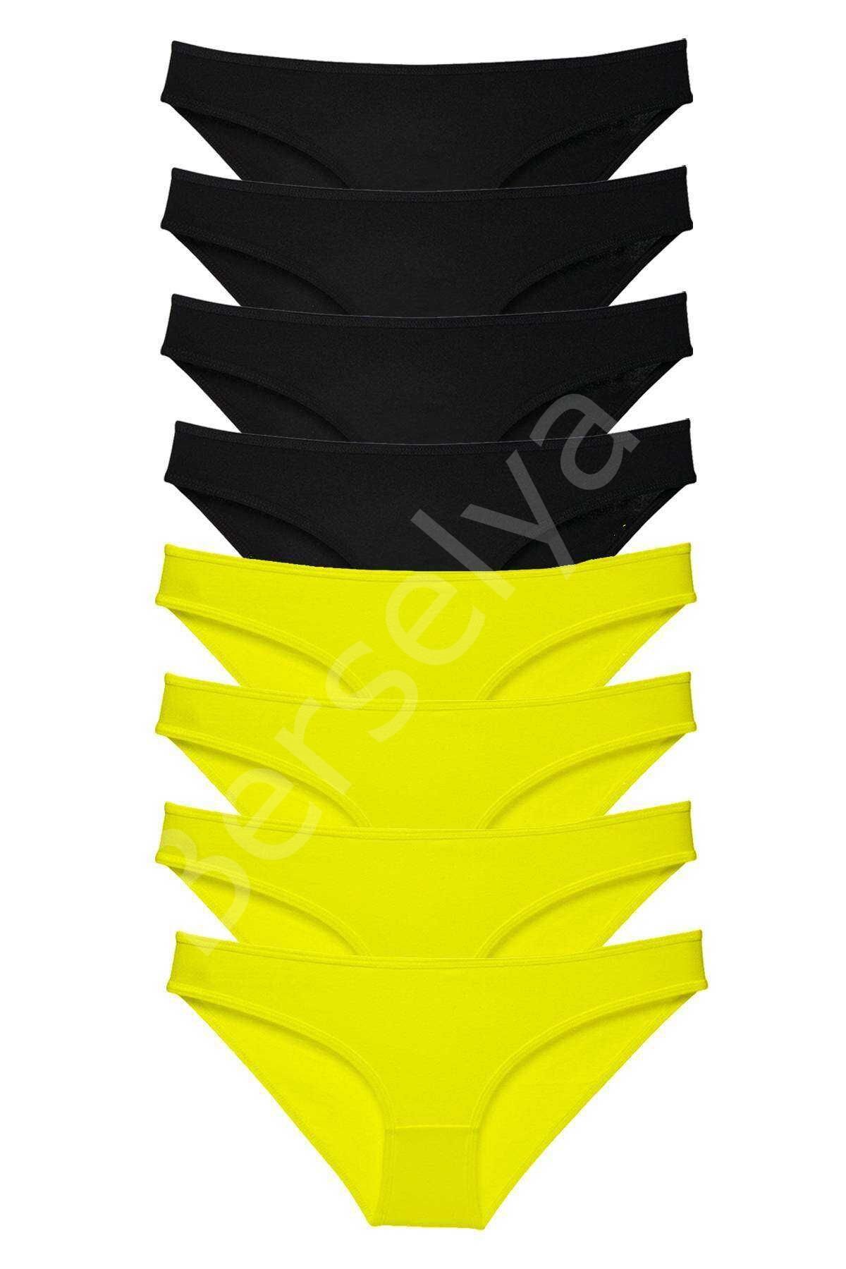 8 adet Süper Eko Set Likralı Kadın Slip Külot Sarı Siyah M
