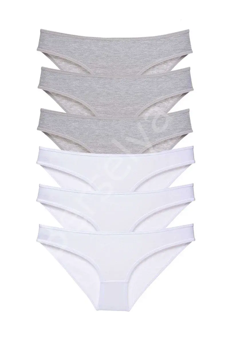 6 Adet Süper Eko Set Likralı Kadın Slip Külot Gri Beyaz