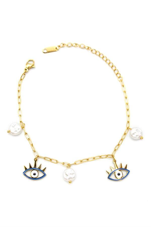 İnci Göz Bileklik - Altın