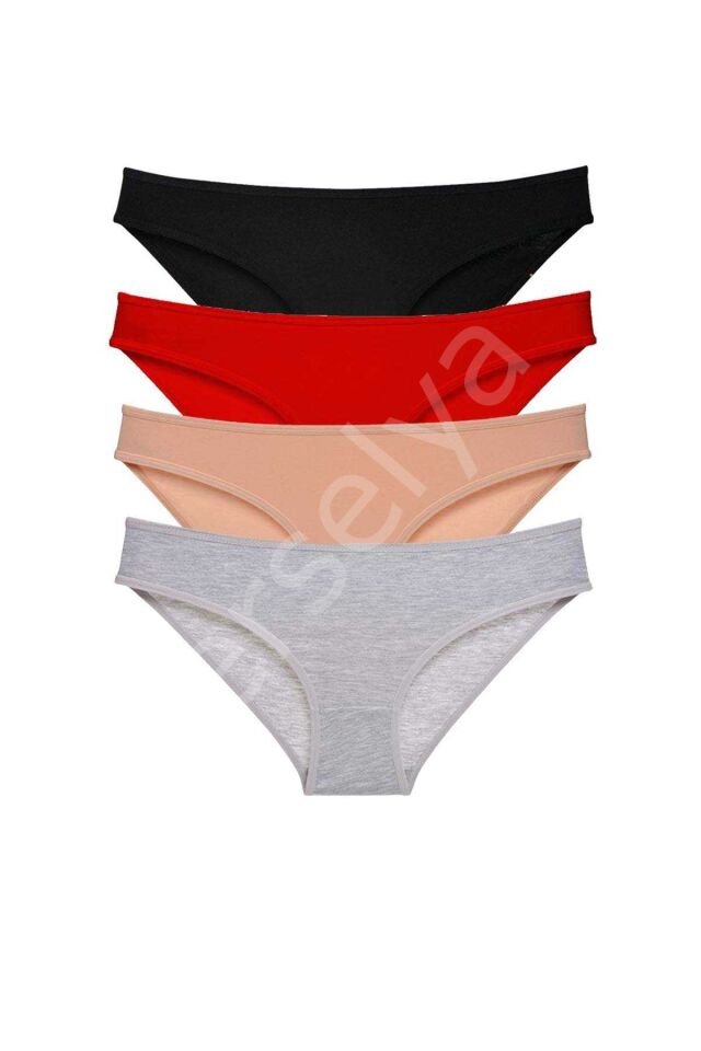 4 adet Süper Eko Set Likralı Kadın Slip Külot Siyah Kırmızı Ten Gri