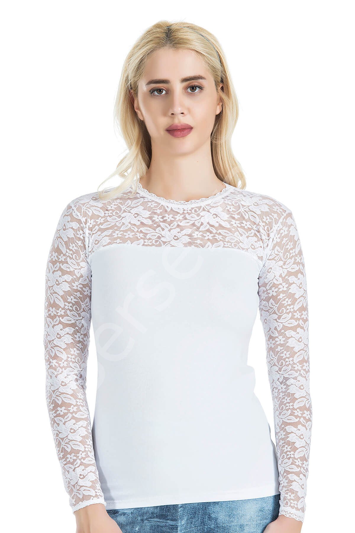 Uzun Kol Dantelli Kadın Tişört 243