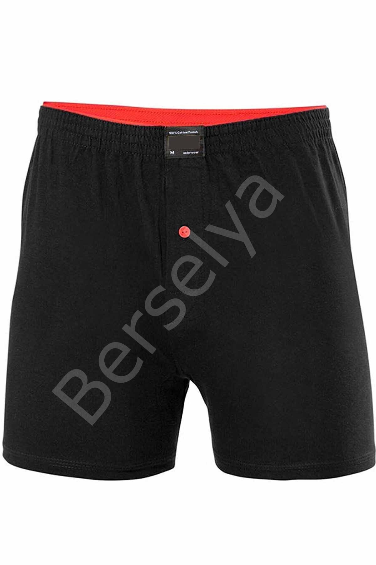 Düğmeli Pamuklu Erkek Penye Boxer Büyük Beden Siyah - 1278A 3XL