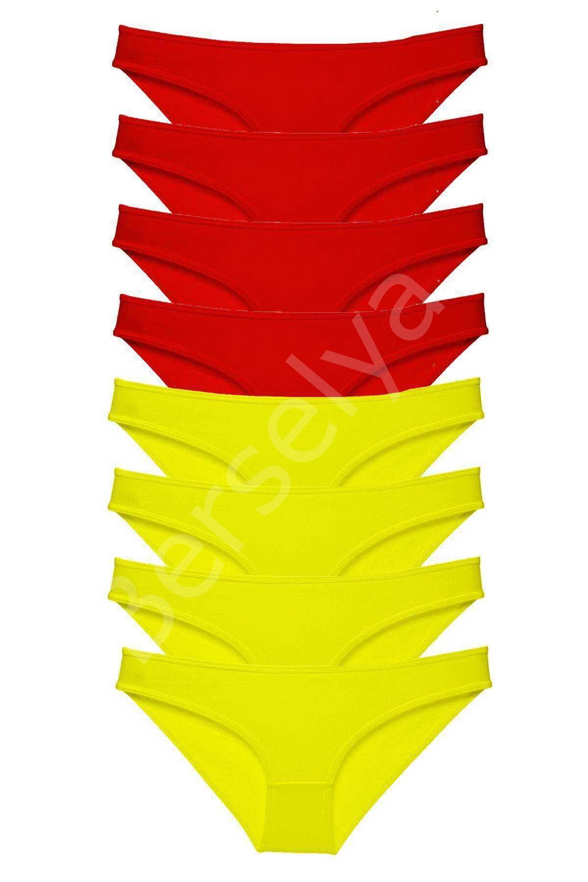 8 adet Süper Eko Set Likralı Kadın Slip Külot Sarı Kırmızı XL