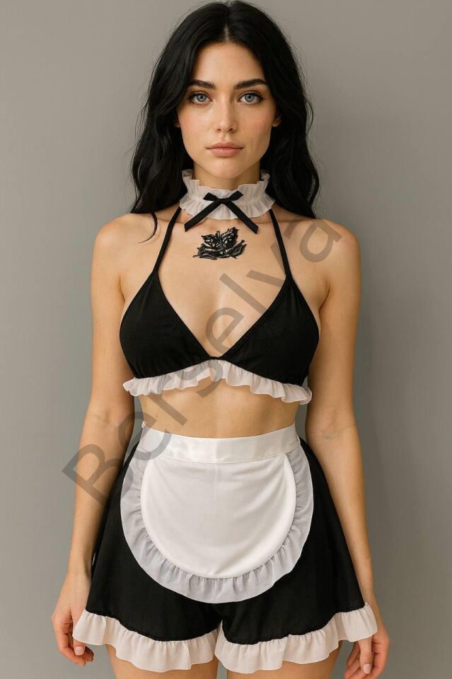 Siyah Beyaz Fantezi Seksi Hizmetçi Kostümü