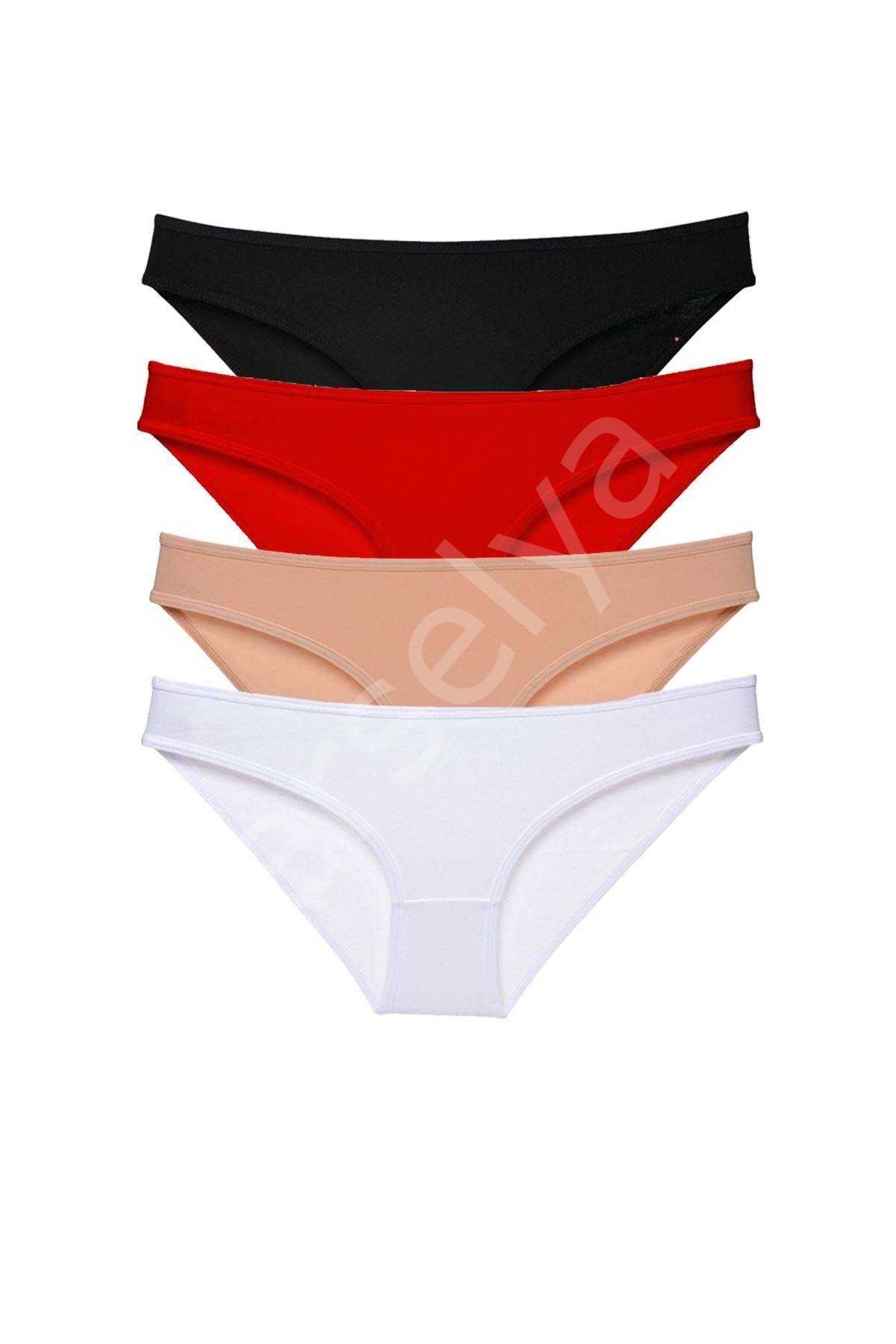 4 adet Süper Eko Set Likralı Kadın Slip Külot Siyah Kırmızı Ten Beyaz