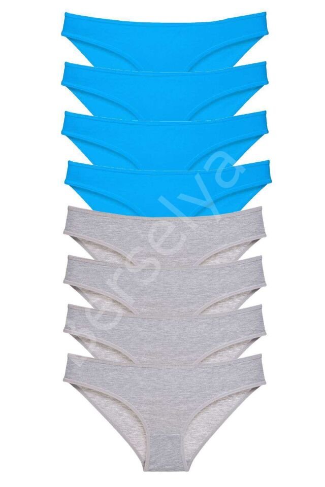 8 adet Eko Set Likralı Kadın Slip Külot Gri ve Mavi L