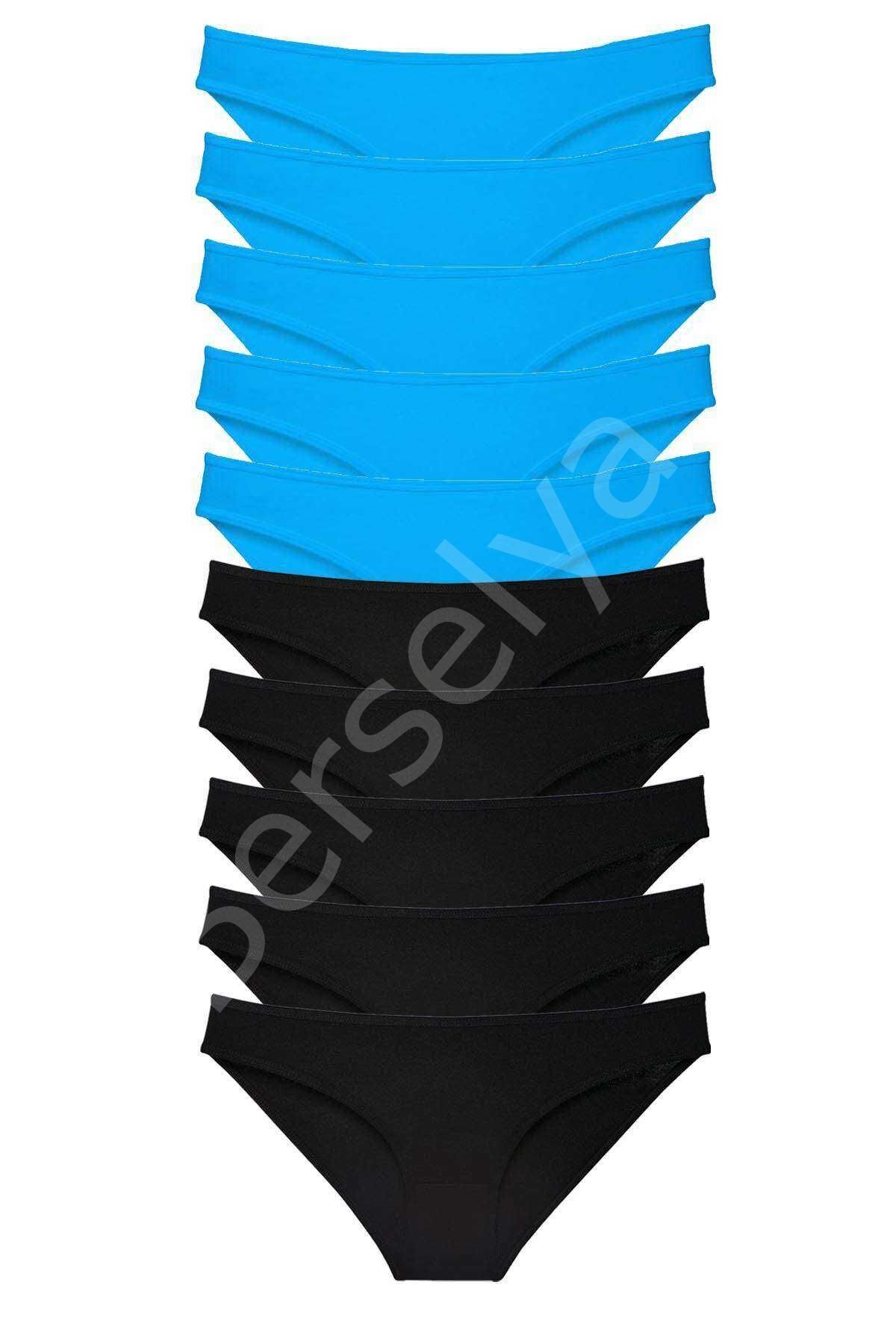 10 Adet Eko Set Likralı Kadın Slip Külot Siyah Mavi