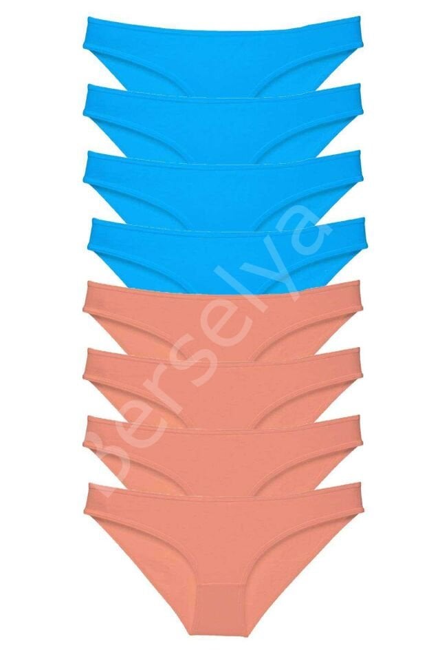 8 Adet Süper Eko Set Likralı Kadın Slip Külot Pudra Ve Mavi