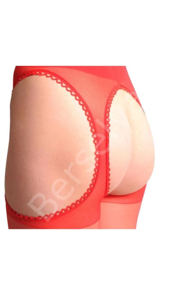 Kırmızı Kenarları Dantelli Özel Bölgesi Açık Külotlu Çorap