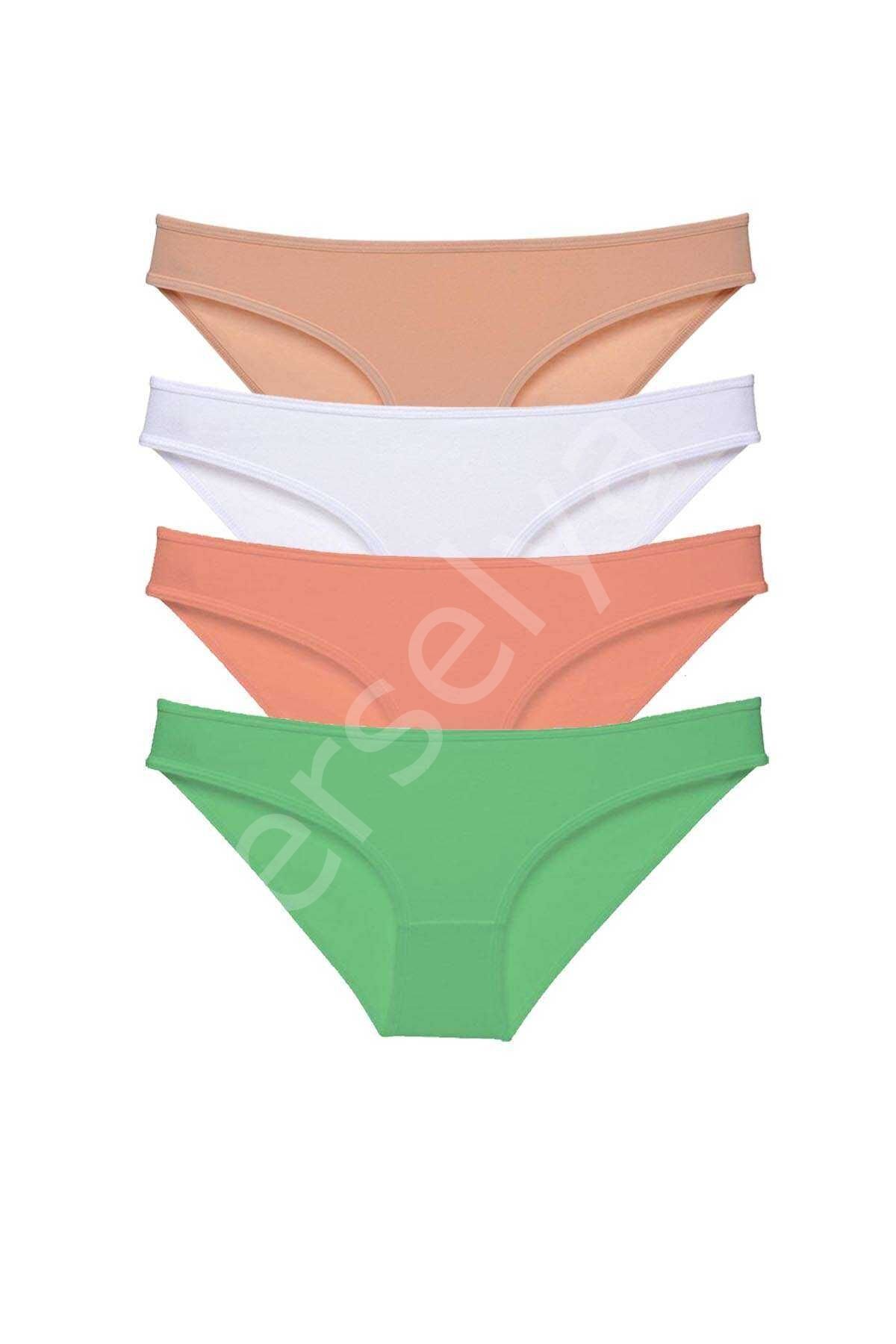 4 adet Süper Eko Set Likralı Kadın Slip Külot Ten Beyaz Pudra Yeşil