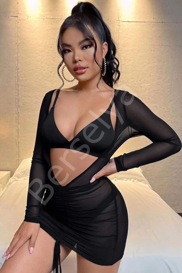 Siyah Uzun Kollu Transparan Erotik Kısa Elbise 3445