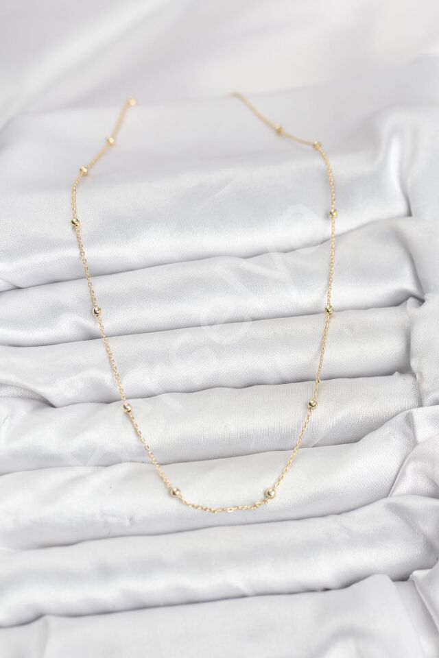 CM 14K Gold Renk Minik Top Zincirli Kadın Kolye