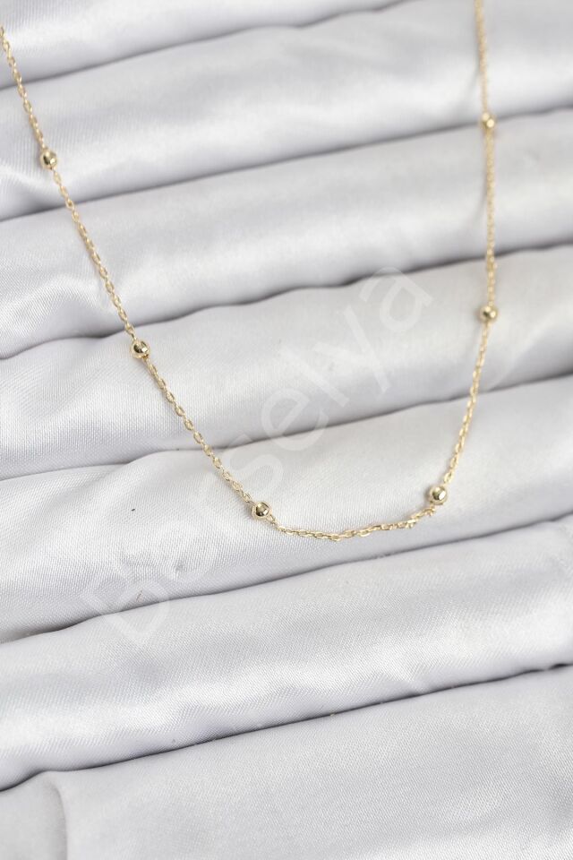CM 14K Gold Renk Minik Top Zincirli Kadın Kolye