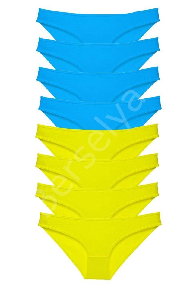 8 adet Süper Eko Set Likralı Kadın Slip Külot Sarı Mavi L