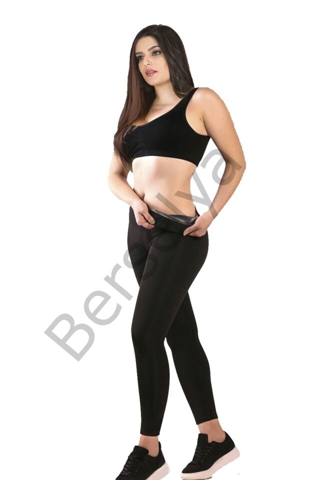 Siyah Kadın Termal Sauna Atlet Tayt Takım - 743