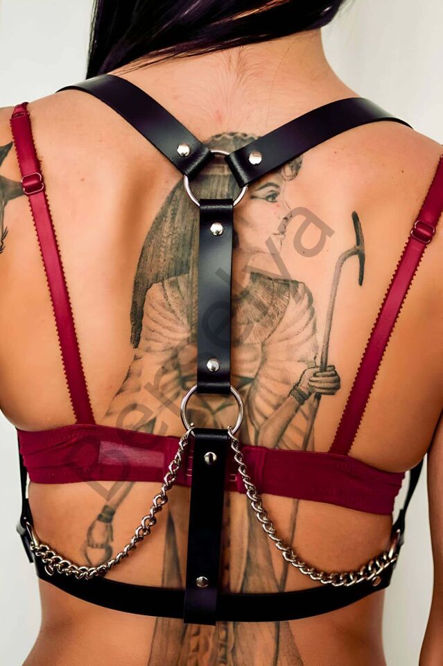Sırtı Zincir Detaylı Şık Deri Harness - Brf215