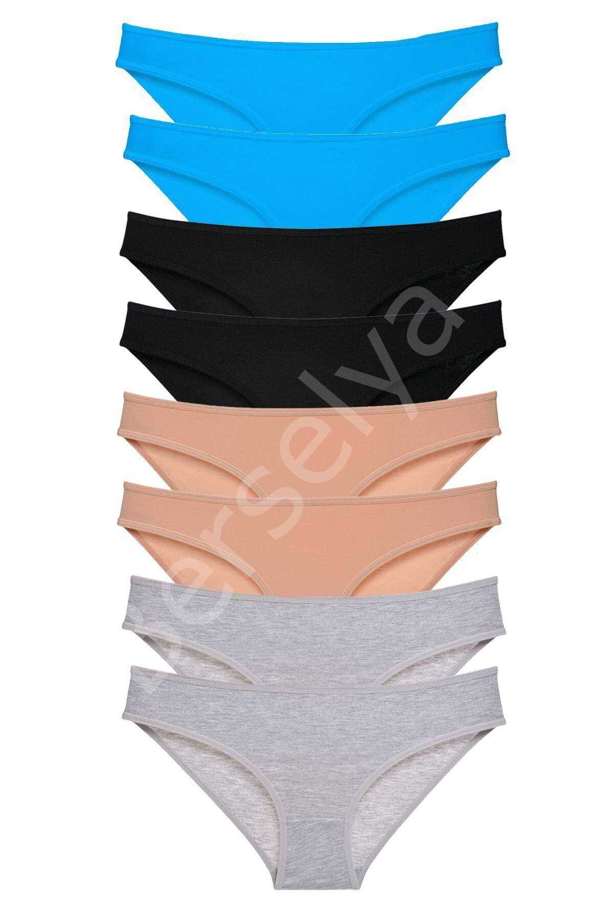 8 Adet Süper Eko Set Likralı Kadın Slip Külot Siyah Ten Gri Mavi