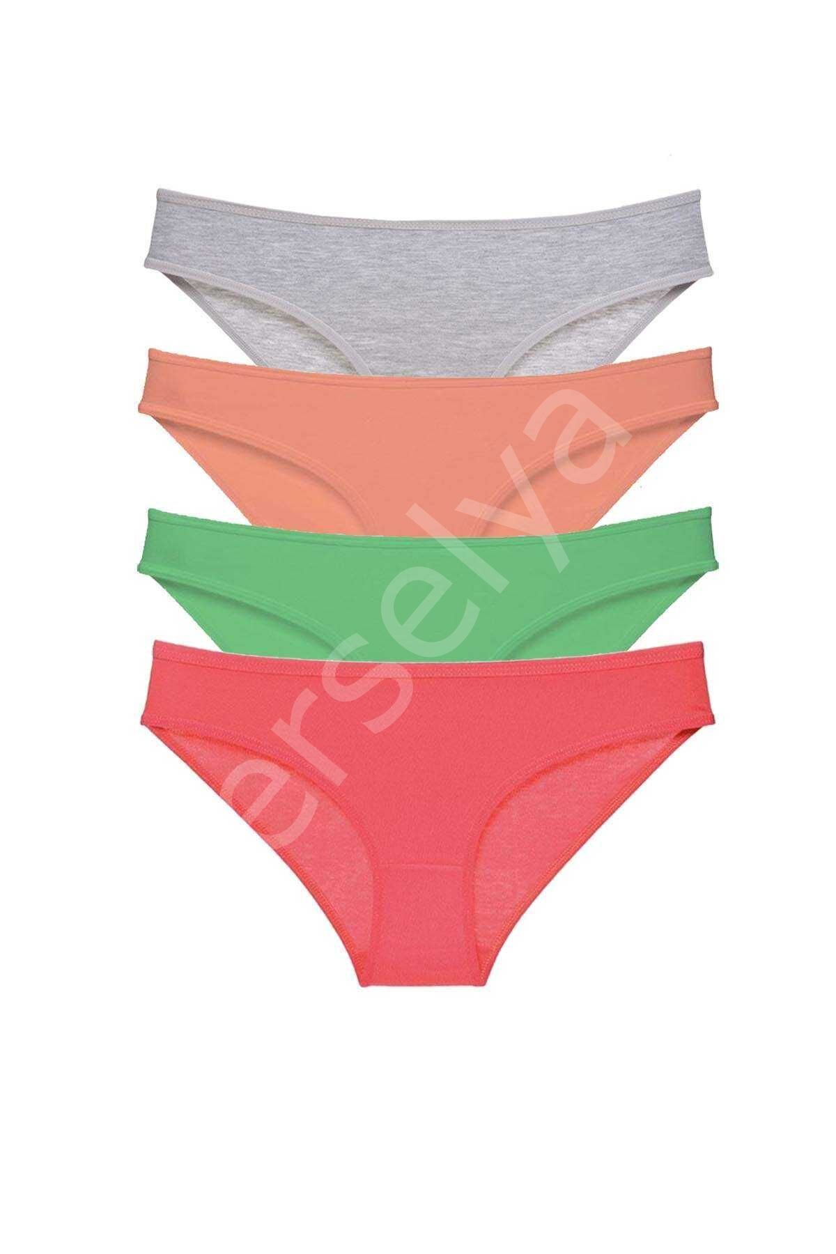 4 adet Süper Eko Set Likralı Kadın Slip Külot Gri Pudra Yeşil Fuşya