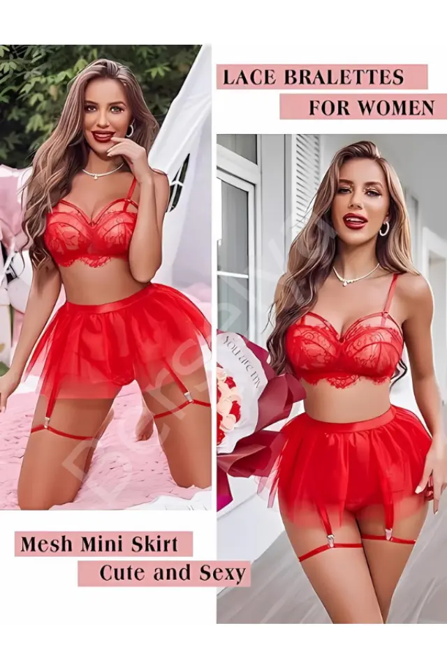 Kırmızı Jartiyer Askılı Gecelik