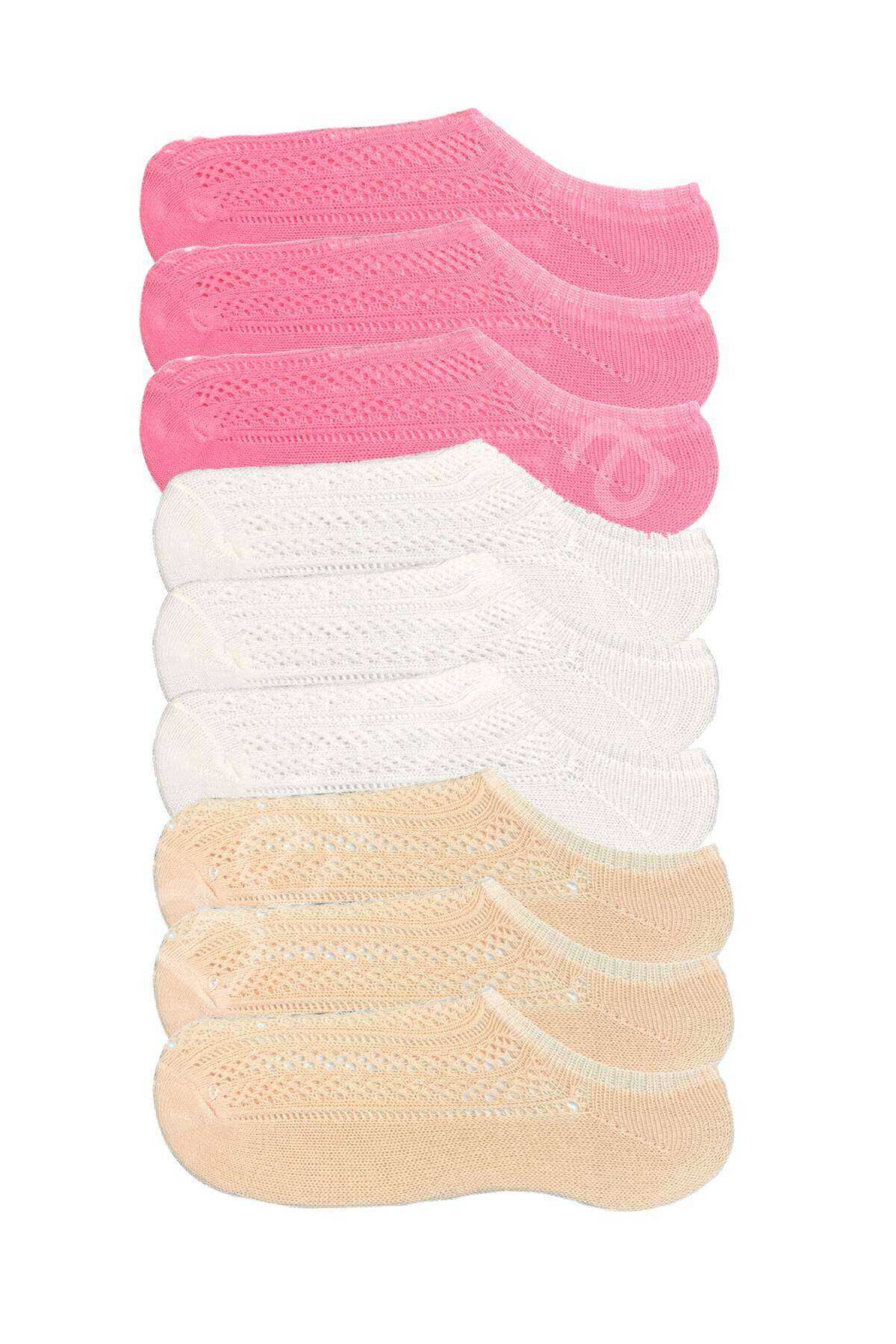 9 Adet Kadın Sneaker Dantelli File Pamuklu Yumuşak Çorap