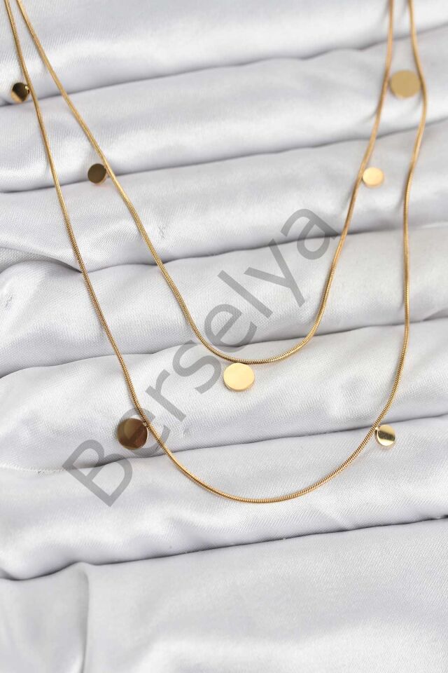 316L Çelik Zincir Gold Renk Pullu Kadın Kolye