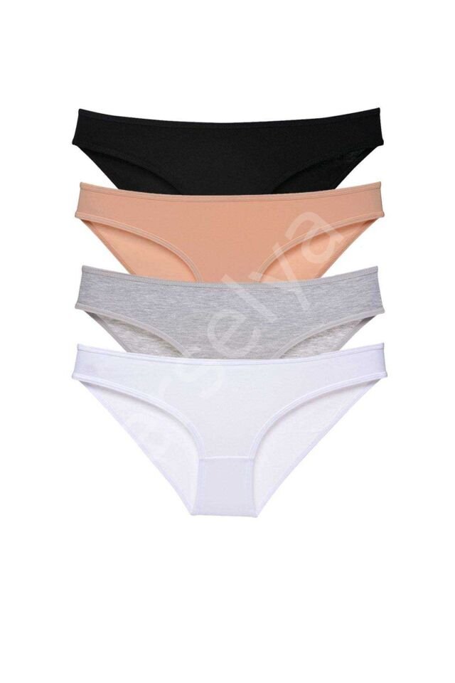4 adet Süper Eko Set Likralı Kadın Slip Külot Siyah Ten Gri Beyaz M