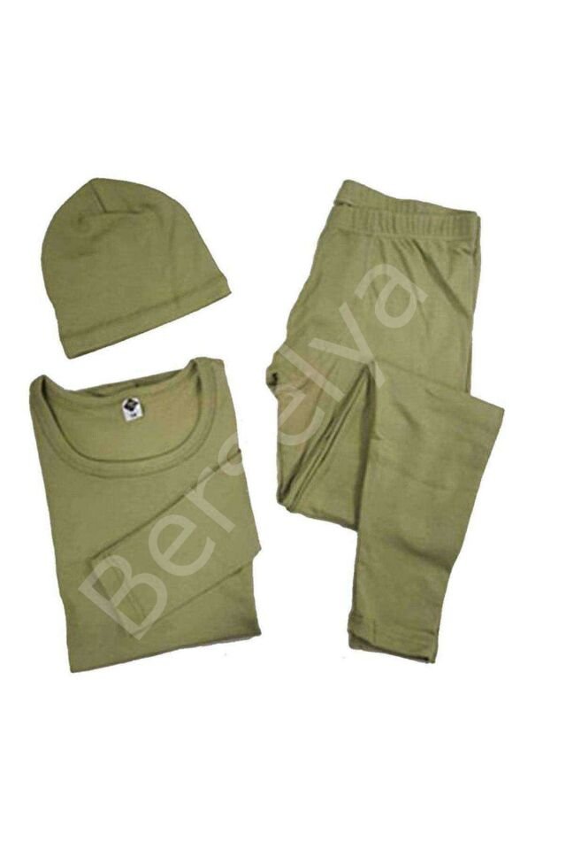 Kota Erkek Yeşil Askeri Termal Içlik Tayt Fanila Takım(Bere Hediyeli) 2002 L-XL