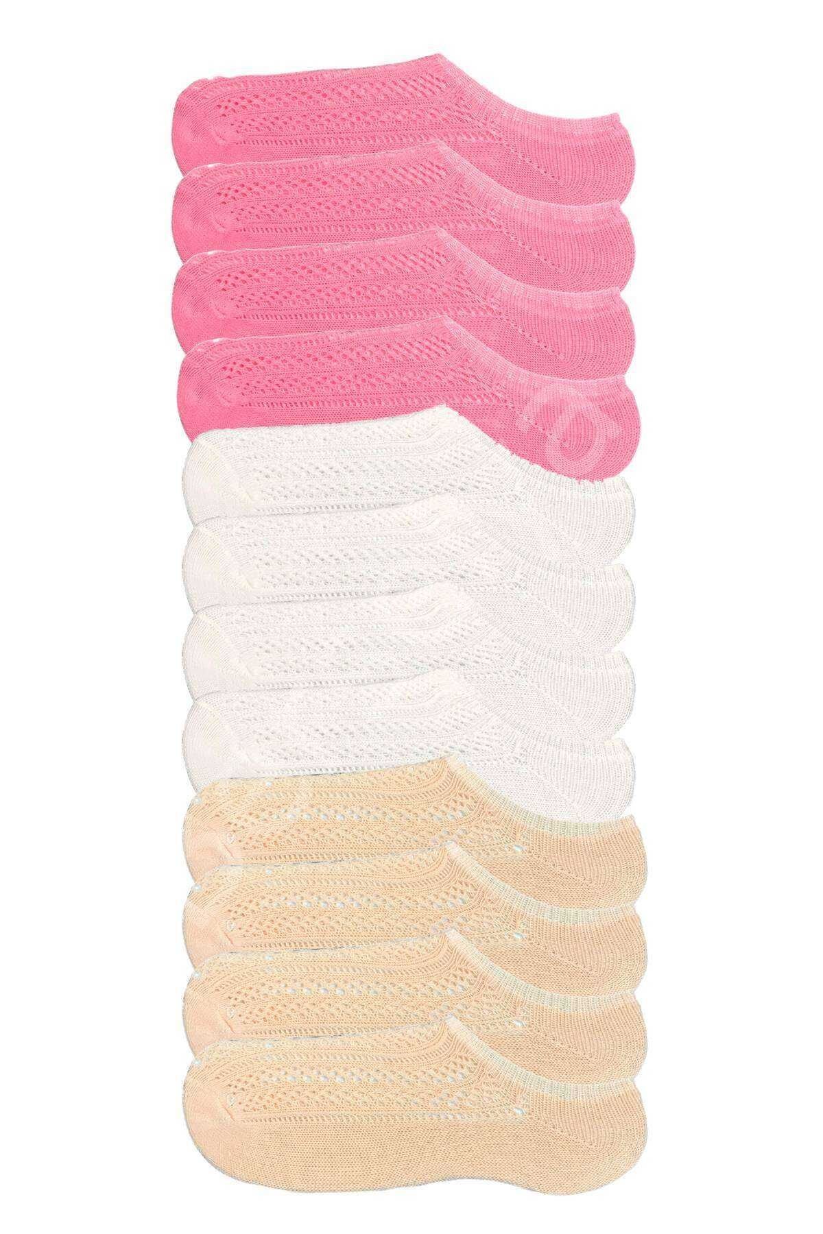 12 Adet Kadın Sneaker Dantelli File Pamuklu Yumuşak Çorap