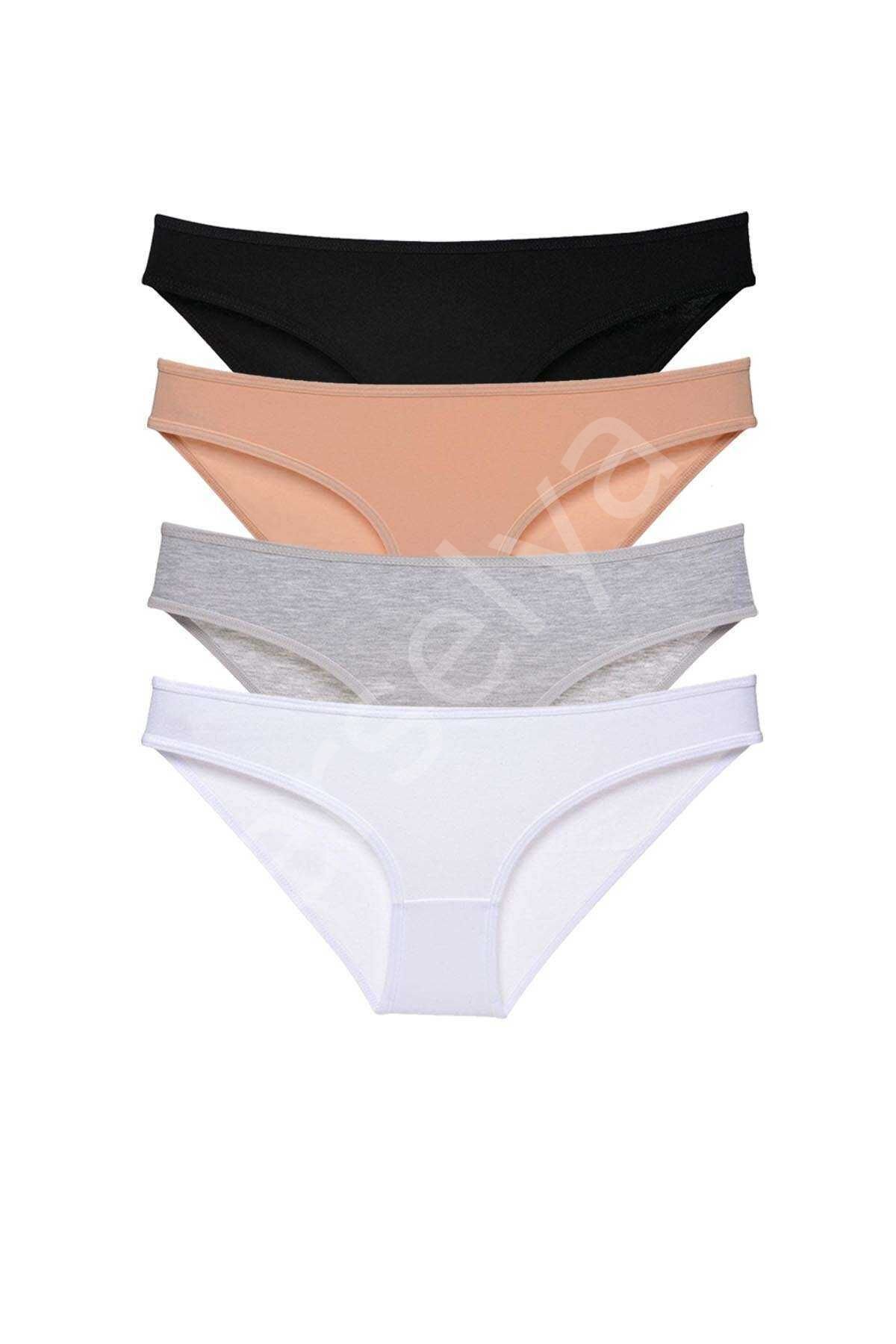4 adet Süper Eko Set Likralı Kadın Slip Külot Siyah Ten Gri Beyaz L