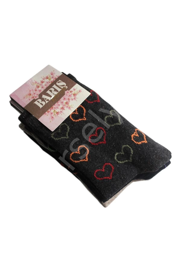 Barış Kalp Desenli Likralı Kadın Soket Çorap Adet