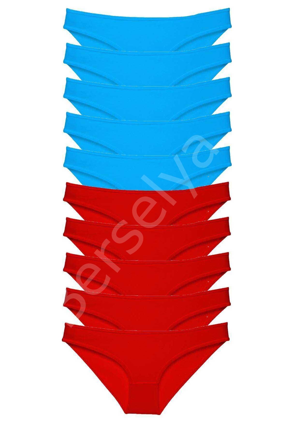 10 Adet Süper Eko Set Likralı Kadın Slip Külot Kırmızı Mavi