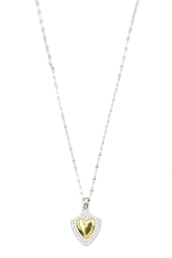 Taşlı Kalp Kolye - Gümüş