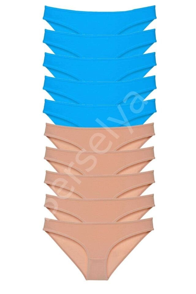 10 Adet Süper Eko Set Likralı Kadın Slip Külot Ten Mavi